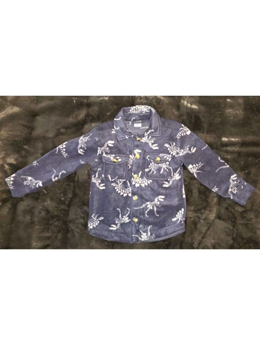 Pekkle 2T Blue Dinosaur Fleece Shirt Jacket Collared Button Front